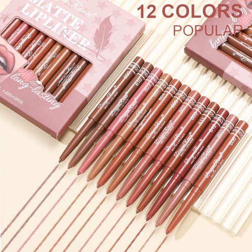 12PCS Creamy Matte Lip Liner Pencil Set, Waterproof Long Lasting Color Lipstick,Soft Pink, Lip Filler Liner,Perfect Pout Gel Makeup Kit for Women