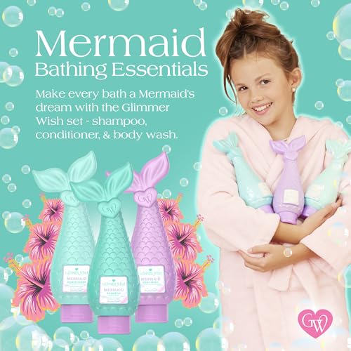 Glimmer Wish Premium Mermaid Shampoo + Conditioner + Body Wash, Vanilla Cotton Candy Scent, Dermatologist Tested, Sulfate & Sulfite Free, Paraben Free, PEG & EDTA Free, 100% Vegan, Cruelty & Gluten