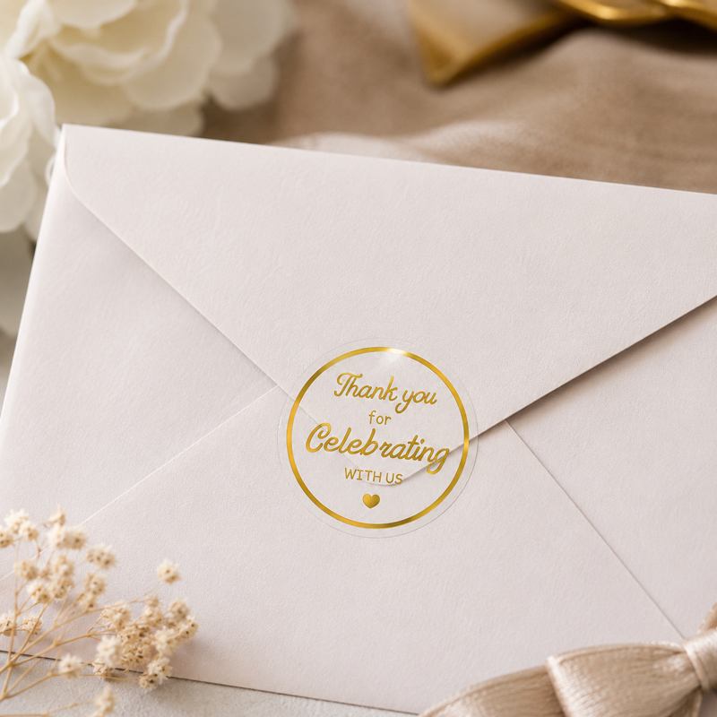 Gold Foil Thank You Stickers Set - 500pcs 1.5 Inch Clear Glitter Seal for Gift Wrap & Party Favors