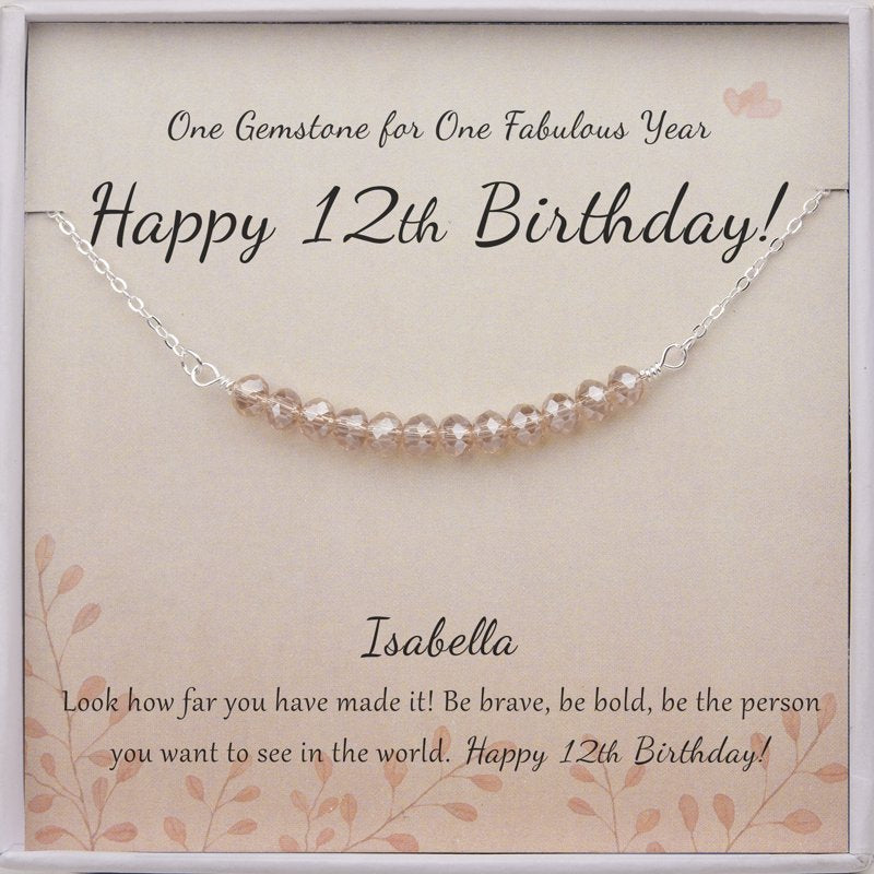 Sterling Silver Beads Necklace for 12th Birthday Girl - Customizable Gift