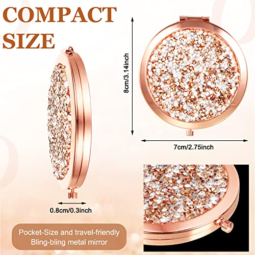 Cindeer 24 Pcs Small Compact Mirror Folding Pocket Makeup Round Hand Held Cosmetic Magnifying Compact Rhinestone Mirror with 1X/2X Magnification for Women Girls Travel (Multi Colors)