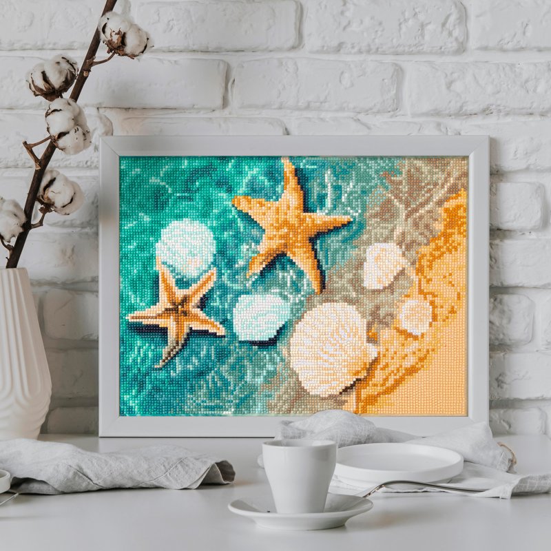 Diamond Painting Kit Sea Shore Scene with Sparkling Crystals - 11x14 Inches