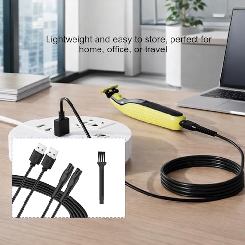 5V USB Charger Cable Compatible with for Philips Norelco One Blade 360 Newer Model QP2834 QP2724 MG9525 QP1324 QP1424 QP1924 QP4530 MG9510 One Blade Series Electric Shaver Razor (2-Pack + Brush)