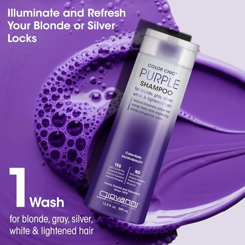 Giovanni Color Chic Purple Shampoo for Blonde, Gray, Silver, White, & Bleached Hair - Reduces Brass, Yellow, & Orange Tones, Adds Shine, Vegan, Cruelty Free, Lauryl & Laureth Sulfate Free - 13.5 fl oz