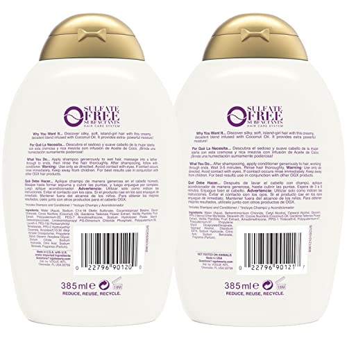 OGX Extra Strength Damage Remedy + Coconut Miracle Oil Shampoo & Conditioner for Dry, Frizzy or Coarse Hair, Hydrating & Flyaway Taming Conditioner, Paraben-Free, Sulfate-Free, 13 Fl Oz, 2 Pack