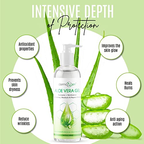Aloe Vera Gel - Organic 100% Pure Aloe + Witch Hazel + Vitamin C + Vitamin E - Skin Soothes, Moisture And Repair Formula, Nutrients Rich And Cold Pressed - 16 Fl Oz