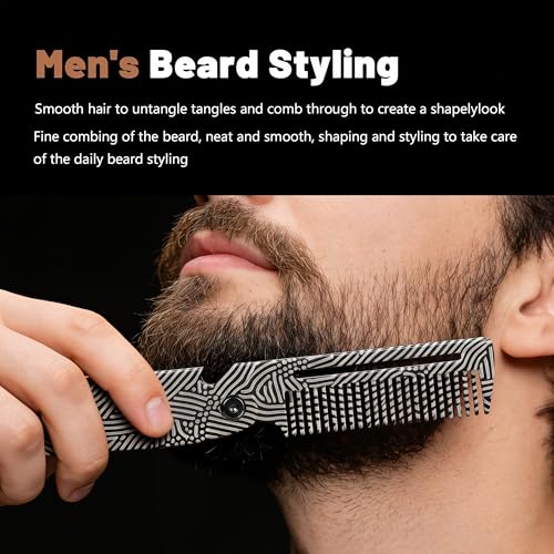 Metal Hair & Beard & Mustache Comb, Multifunctional Folding EDC Pocket Beard Comb With Bottle Opener - Anti-Static for Travel and Everyday Grooming Styling