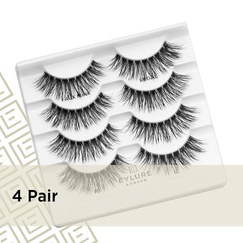 Eylure Luxe Faux Mink False Lashes - Regal, 4 Pairs Bonus Pack | Glue Included | 10 Wears