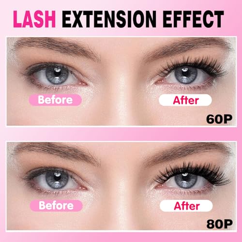 Eyelash Extension Kit 167pcs DIY Individual Eyelashes Kit Cluster Lashes D Curl 8-16mm Lash Extension Kit with Lash Bond Lash Remover Lash Kit Set(60D+80D-8-16Mix Kit)