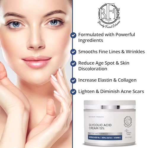 Glycolic Acid 15% Anti-Aging Wrinkle Cream Reduces the Appearance of Fine Lines, Wrinkles, Age Spots, Dark Spots & Improves Dull Looking Complexion. Includes A.H.A & Green Tea Moisturizer.