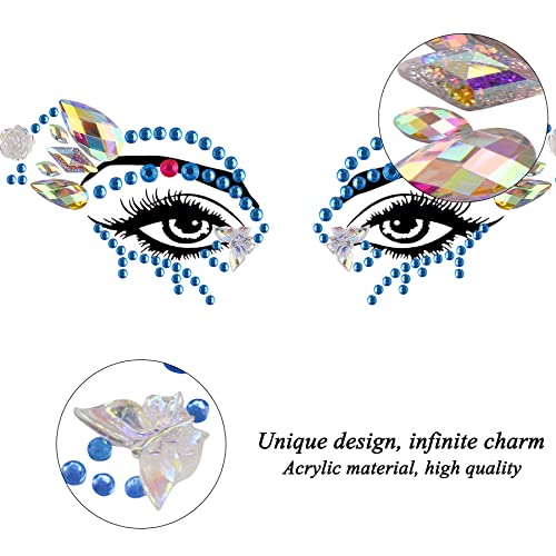 SIQUK 12 Sets Face Jewels Rhinestone Face Gems Stick on Crystal Face Jewel Stickers Mermaid Face Jewels for Rave Carnival Festival Party