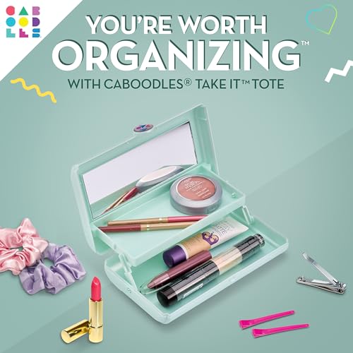 Caboodles Take It Tote, Mint, Makeup Travel Case with Large Built-In Mirror, Mint Auto-Open Tray, Snap-Tight Lid, Ideal for Quick Touch Ups On The Go (Pack of 2)