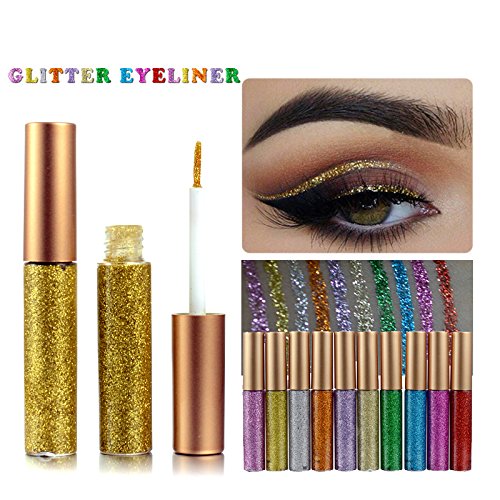 Liquid Glitter Eyeliner 3 Color Metallic Glitter Sparkling Eyeliner Face Eye Cosmetic Glow Shimmer Makeup Glitter Eye Shadow Long Lasting Sparkling Eye Shadow Gold Brown,Silver and Pink