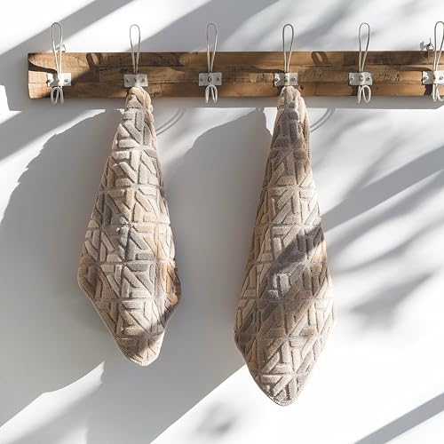 Graccioza Dakar Wash Cloth 12" x 12" - Geometric Sculptured Design in Neutral Earth Tones - Brown, Taupe, and Beige - 100% Cotton Washcloth 650 GSM - Soft Bath and Face Towel - Made in Portugal