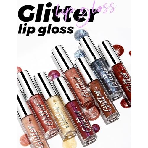 Erinde Glitter Shimmer Lip Gloss, Hydrating High-Shine Glimmer Finish & Sheer Wash Of Color Lip Oil, Non-Sticky, Moisturizing Lip Makeup, Bling Sparkle Lip Gloss Lipstick, Vegan & Cruelty-Free, 05
