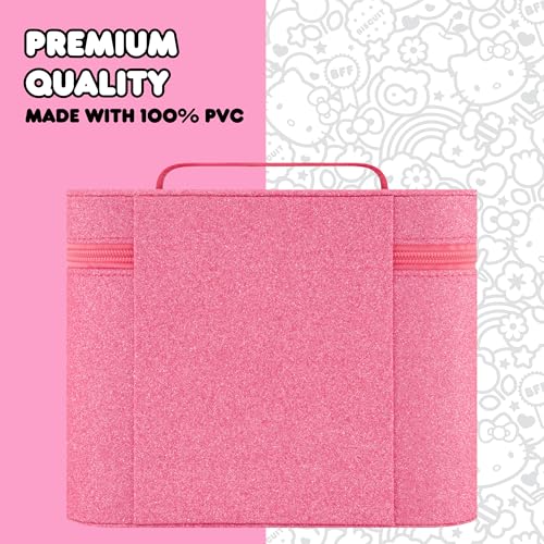 Hello Kitty Large Cosmetic Travel Case Organizer, Portable Makeup Box with Mirror and Dual Zipper