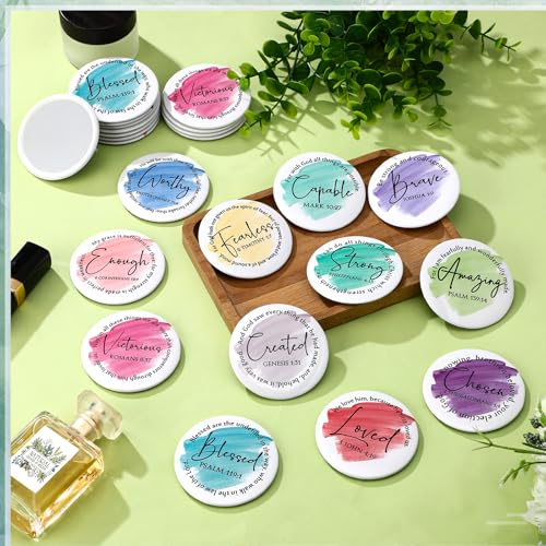 Geelin 60 Pcs Christian Mini Compact Mirrors for Purse Bible Verse Scripture Portable Mirrors Bulk Small Thank You Gift for Mother's Day Sunday School Women Teacher Coworker Employee Staff (Classic)