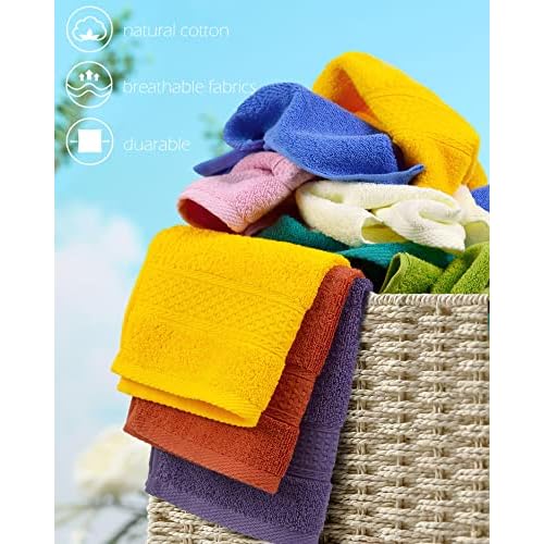 Cleanbear Wash Cloths for Your Body 24-Pack Washcloths Soft Cotton Face Cloths, Large Shower Wash Cloth Set (8 Colors 13¡± x 13¡±) 100% Cotton Small Towels for Bathrooms and Guestroom