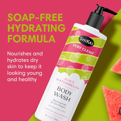 ShiKai Very Clean Body Wash (Juicy Watermelon, 12 oz) | Hydrating Gel Cleanser for Dry Skin | With Niacinamide, Oat Protein, Vitamins C & E