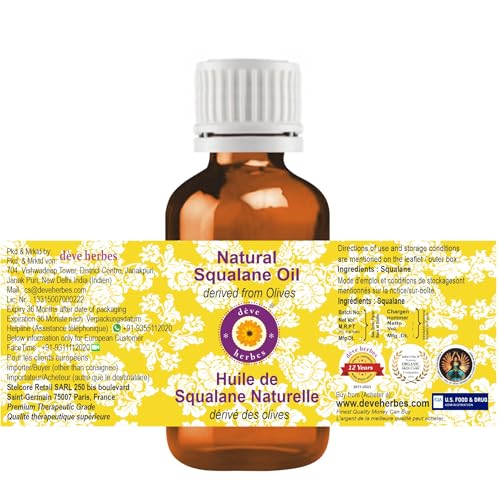 d?ve herbes Natural Squalane Oil (derived from Olives) | Infused | Pure | Non-Sticky | Lightweight | For Facial Care | Men & Women | 10ml (0.33 oz)