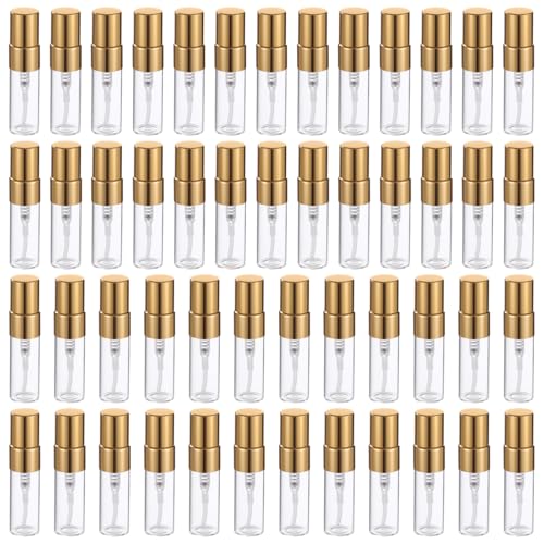 50 PCS Refillable Spray Containers, 3 ml Clear Glass Spray Bottles Perfume Bottles, Fine Mist Sprayer for Fragrance Samples Essential Oil, Home Travel Atomizer