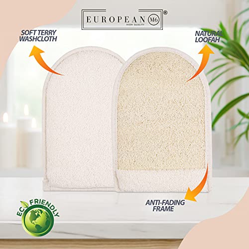 Loofah Exfoliating Body Scrubber Mitt ? Dual-Sided Natural Egyptian Luffa Glove for Shower & Bath | Large Size Organic Loofah Sponge for Deep Body Cleansing | for Women & Men (2, Large)