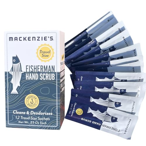 MACKENZIE'S Fisherman Hand Scrub Travel Size Packets - Holiday Gifts for Men - Christmas Gifts for Fisherman - Stocking Stuffer - Gifts for Cooks - Cleansing & Deodorizing - 12 count .33 OZ Packets