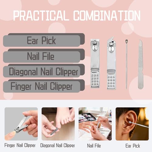 20-Piece Complete Nail Care Kit, Professional Manicure Set with Stainless Steel Tools for Home Use, Travel & Gifts | Portable Nail Clipper Kit in Pink Case (Pink)