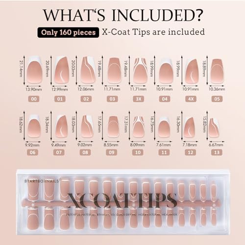BTArtbox XCOATTIPS Pre-Designed French Gel Nails with Nail Glue & Primer Set