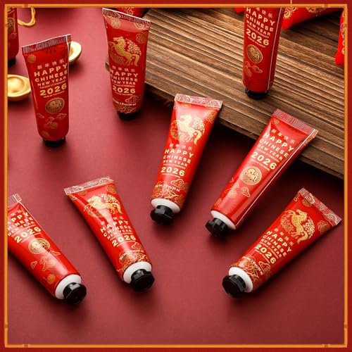 Loopeer 24 Pcs 2026 Chinese New Year Gift Bulk Mini Hand Cream Lunar Year of The Horse Travel Size Hand Lotion Moisturizing Thank You Gift for Women Employee Coworker CNY Party Supplies