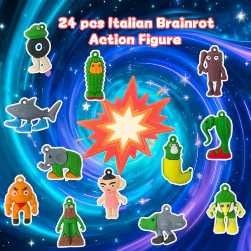 84Pcs Italian Brainrot Party Favors with Brainrot Action Figure & Brainrot Meme Temporary Tattoo, Decorations Gifts for Fans Office Home Desktop Decor