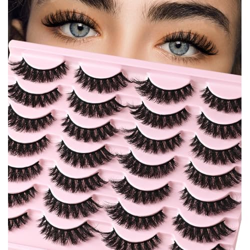 False Eyelashes Natural Cat Eye Lashes Wispy Fake Eyelash Strip Lash Mink Lashes Pack Fluffy Eye Lashes Natural Look Short Cateye Lash Strips (Volume Cluster)