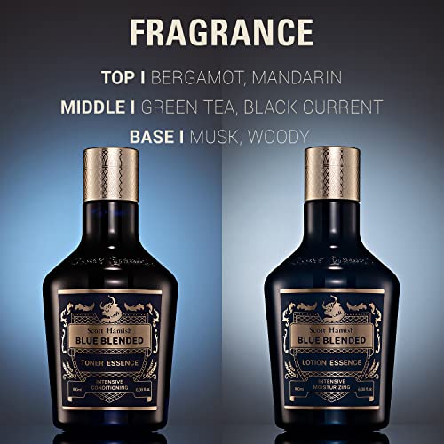 Scott Hamish Blue Blended Set - Skincare Set for Men with Face Wash, Face Toner & Facial Emulsion ? Intensive Moisturizing and Conditioning Aftershave Kit Enriched - Bergamot & Musky Scent