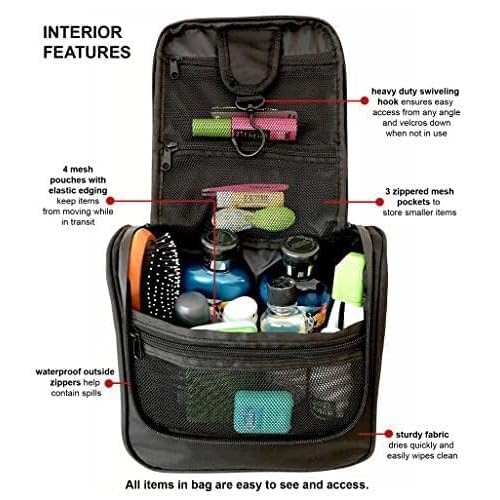Hanging Travel Toiletry Bag - Large Cosmetic Bag Organizer for Toiletries, Makeup and Shaving Supplies - Cruise and Travel Essentials for Women & Men, Black
