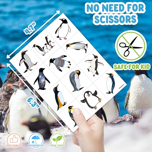 96 PCS Funny Summer Penguin Pre-cut Temporary Tattoos Sticker Animal Polar Birthday Party Decorations Supplies Favors Gifts Girls Boys Prizes Cute Tattoo School Reward Themed Christmas Winter