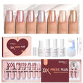 Beetles X Press Plus Gel Nails Kit - Candy Nova | 7 Colors Nude Cat Eye Press On Nails Short Square | 224Pcs 16 Sizes All-in-One Kit With Nail Glue,Remover,Builder Top Coat,Nail Lamp Gift