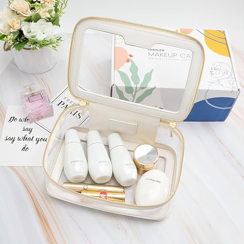 Aveniee Clear Makeup Bag, Large Transparent Cosmetic Pouch with Dual Zippers, Travel Toiletry Case Car Organization for Women Enssantials (Off-White)