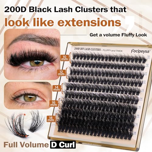 Full Volume Eyelash Clusters DIY Lash Extension 10-18MIX D-Curly Lash Clusters 200D Wispy Individual Lashes Extensions Clusters Eyelashes DIY Lash for Beginners by Focipeysa