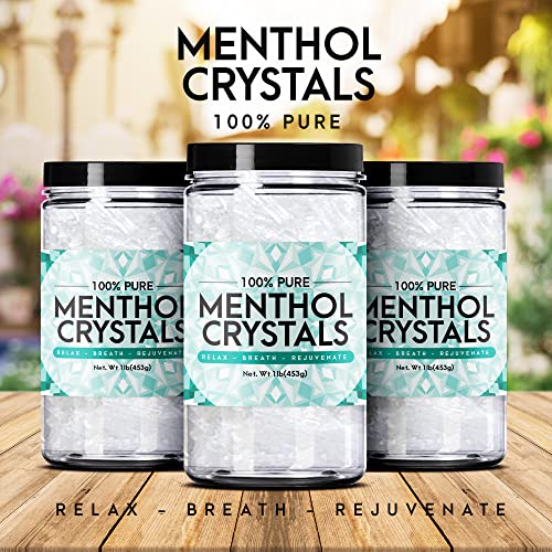 Three Drops of Life Menthol Crystals, Natural Mentha Arvensis, Aromatherapy for Shower Steamers, Humidifiers, Room Freshener or Addition for Cosmetics and Blends (1 lb)