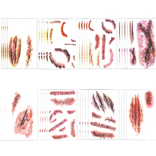 40 Sheets Fake Scars Temporary Tattoo Fake Scratch Scar Wound Body Face Stickers Halloween Makeup for Adults Cosplay Party