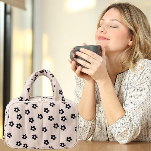 CAMTOP Travel Toiletry Bag for Women Travel Toiletry Organizer Lightweight Large Wide-open Makeup Bag Large Capacity Qulited Cosmetic Bag Puffy for Essentials Organizer (Flower-Black)