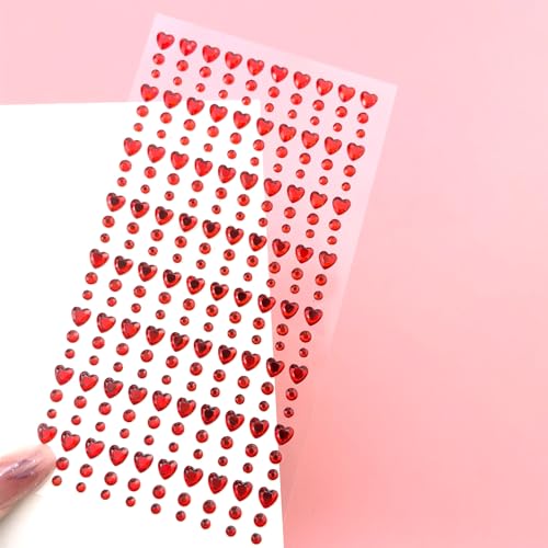 Valentine's Day Face Jewelry Body Face Rhinestone Temporary Tattoo Sticker Set Red Heart Face Gems for Women Girls Festive Face Stickers for Valentine's Day (Red Heart)