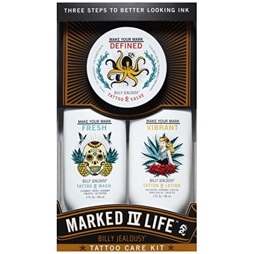 Billy Jealousy Marked IV Complete Tattoo Care Kit, Make Your Mark Defined, Fresh and Vibrant, Includes Aftercare Ink Salve, Brightening Soap and Moisturizing Tattoo Lotion