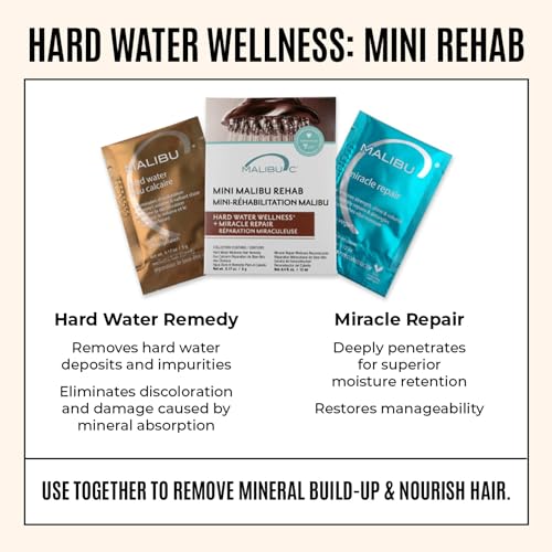 Malibu C Mini Rehab Hard Water Wellness - Contains 2 Strand Nourishing Remedy Packets - Removes Deposits & Impurities from Hair