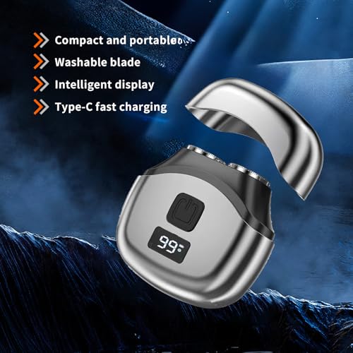 Travel Electric Shaver Compact, Mini Rotary Razor with Double Foil, Washable Head, Type-C Fast Charging, LED Screen