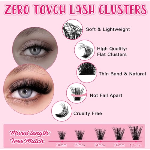 Eyelash Clusters Extension Natural Thick D Curl Cluster 300pcs 60D+80D+100D 10-18mm Individual Eyelash Extensions Natural Fluffy Wispy Fake Eyelashes,(60D+80D+100D, 10-18mm,300Pcs)