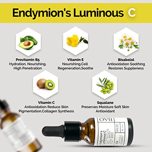 ENDYMION¡¯S LUMINOUS C Face Serum | Bisabolol, Squalane, Vitamin C &E | Multi Vitamin Serum for Brightening, Regenerating And Refreshing Skin| For All Skin Types (15 ML)