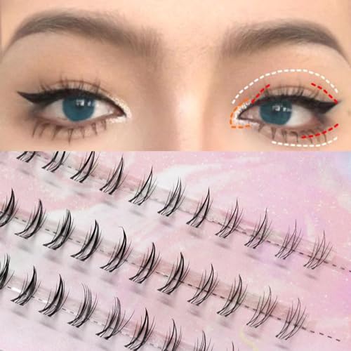 Bottom Lash Crescent Shape DIY Eyelash Extension 90Pcs Lower Individual Lash Clusters Clear Band Wispy Natural Clusters(7mm) Matched Thin to Thick Natural Eye Makeup Effect