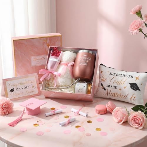 8 Pcs Graduation Gift Set for Women, Including Tumbler, Makeup Bag, Soy Candle, Keychain, Bear Towel, Greeting Card and Gift Box, Graduation Presents for Her (Class of 2026)