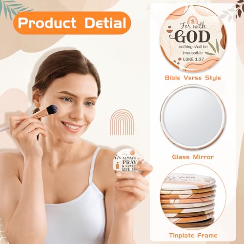 Y1tvei Bible Verse Compact Mirrors - 72Pcs Boho Christian Gifts Bulk Bible Verse Mini Compact Mirrors Inspirational Small Portable Round Pocket Makeup Mirror for Purse Church Party Favors for Women